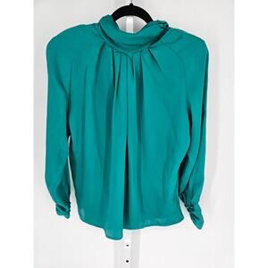 VTG Worthington Women's Polyester Teal High Neck Isabela Satin Blouse Size 12